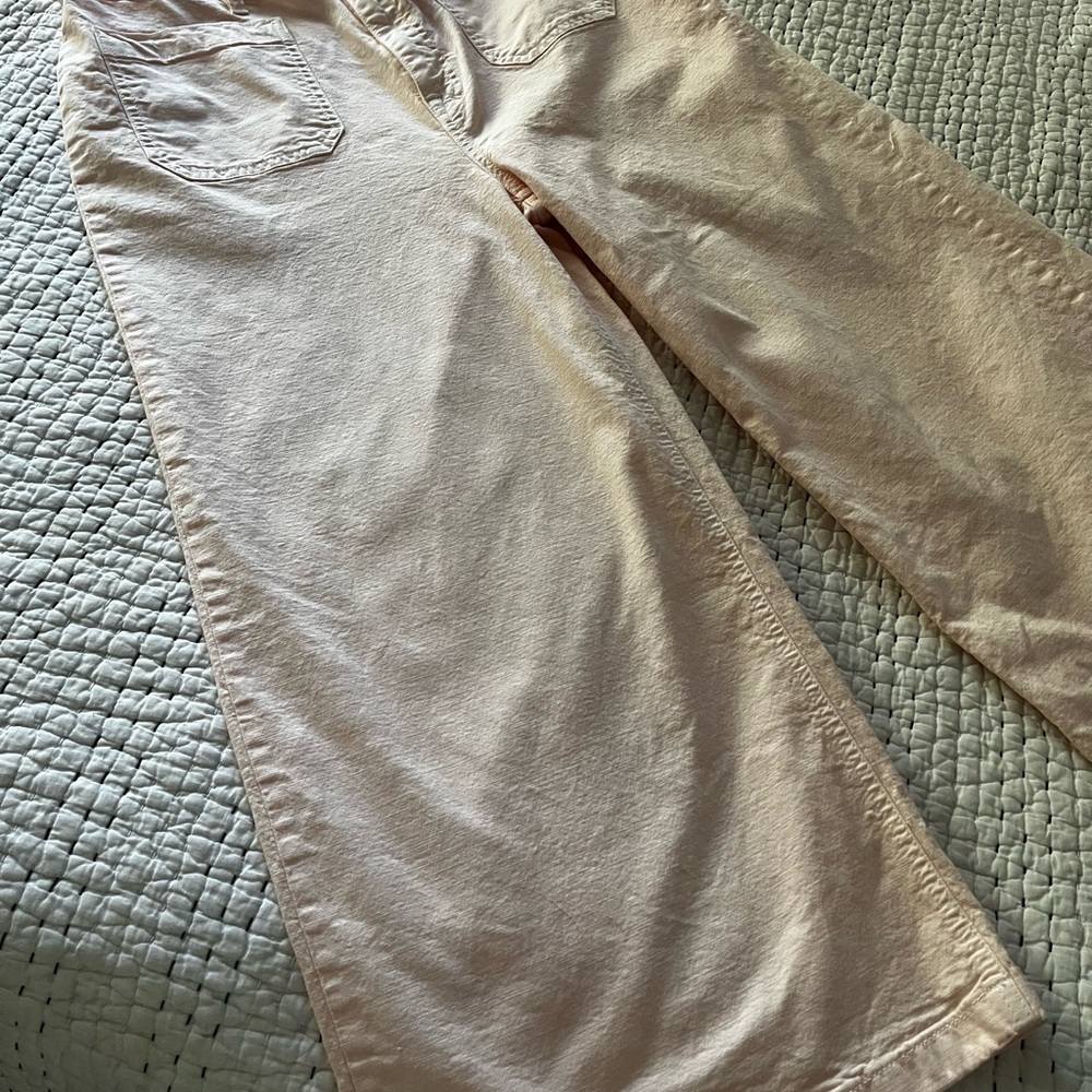 Cotton light Pink High waisted  cropped Wide-Leg Pants